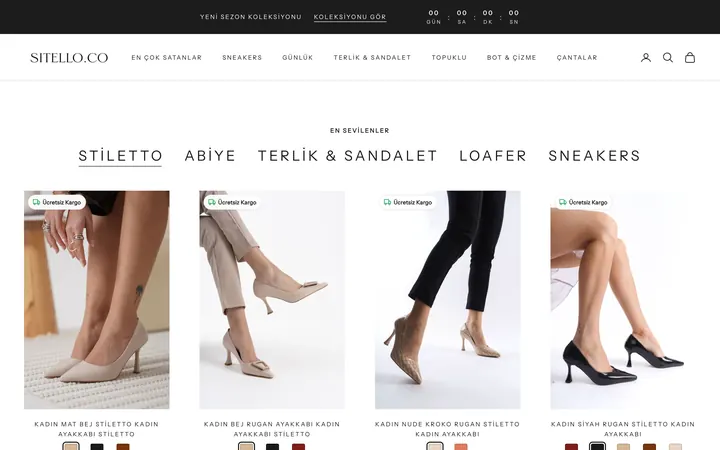 Sitello Shopify mağazası ana sayfa ekran görüntüsü