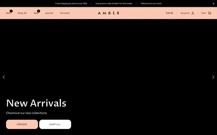 Amber Shopify teması demo mağaza görünümü