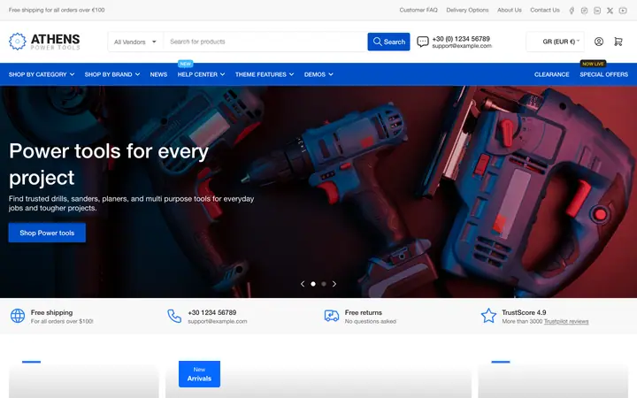 Athens Shopify teması demo mağaza görünümü