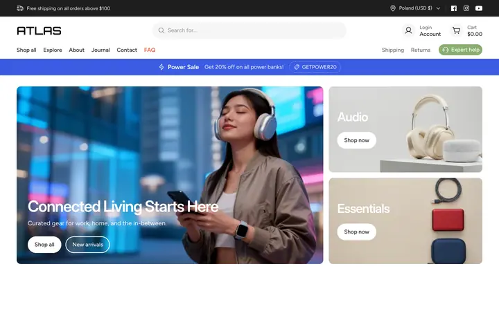 Atlas Shopify teması demo mağaza görünümü