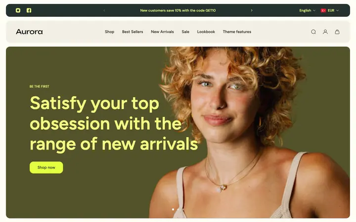 Aurora Shopify teması demo mağaza görünümü