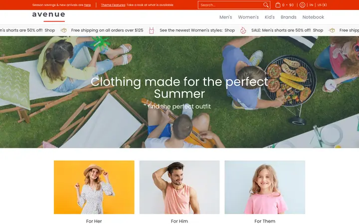 Avenue Shopify teması demo mağaza görünümü