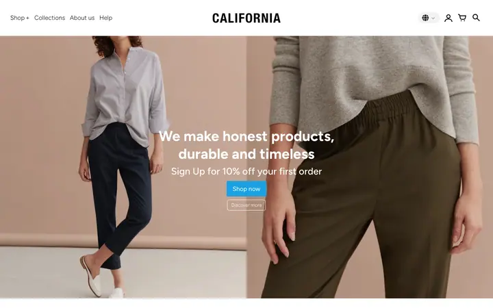 California Shopify teması demo mağaza görünümü