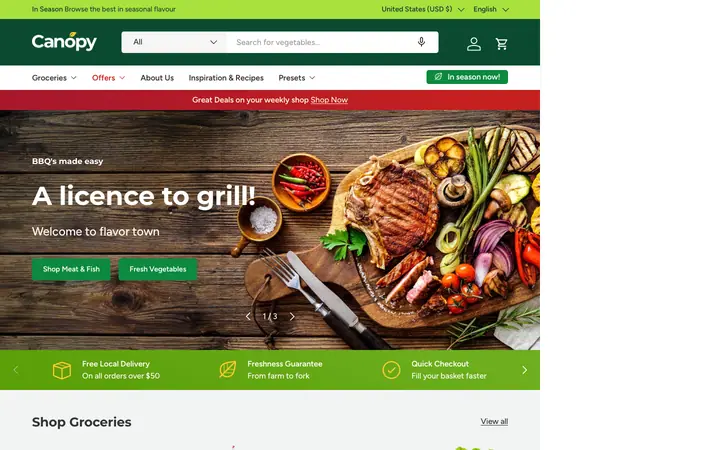 Canopy Shopify teması demo mağaza görünümü