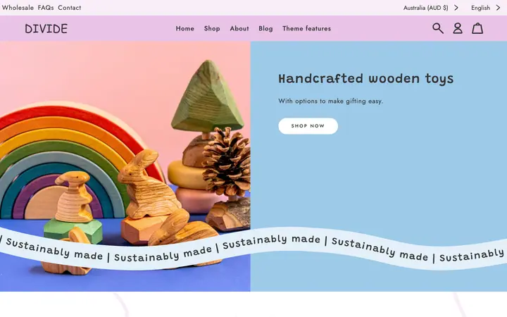 Divide Shopify teması demo mağaza görünümü