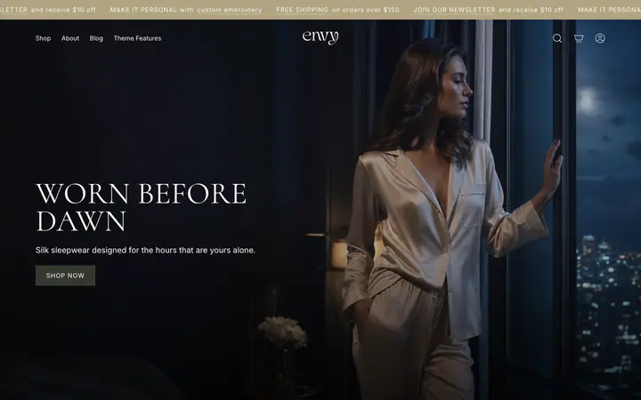 Envy Shopify teması demo mağaza görünümü
