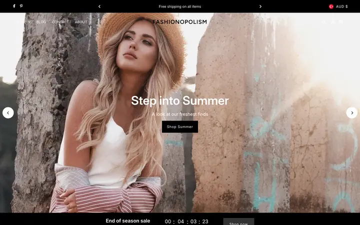 Fashionopolism Shopify teması demo mağaza görünümü