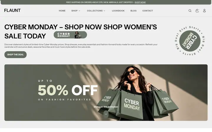 Flaunt Shopify teması demo mağaza görünümü