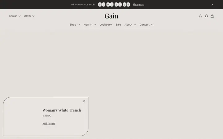 Gain Shopify teması demo mağaza görünümü