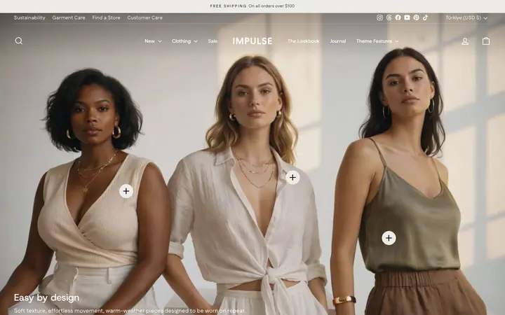 Impulse Shopify teması demo mağaza görünümü