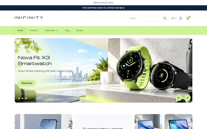 Infinity Shopify teması demo mağaza görünümü