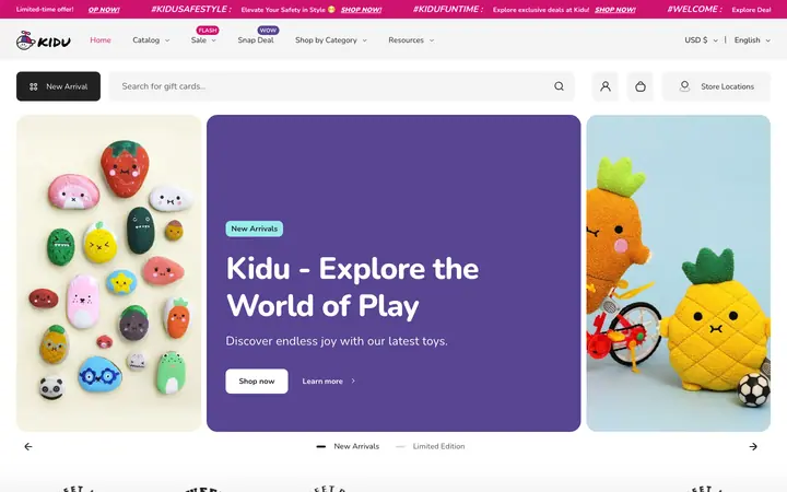 Kidu Shopify teması demo mağaza görünümü