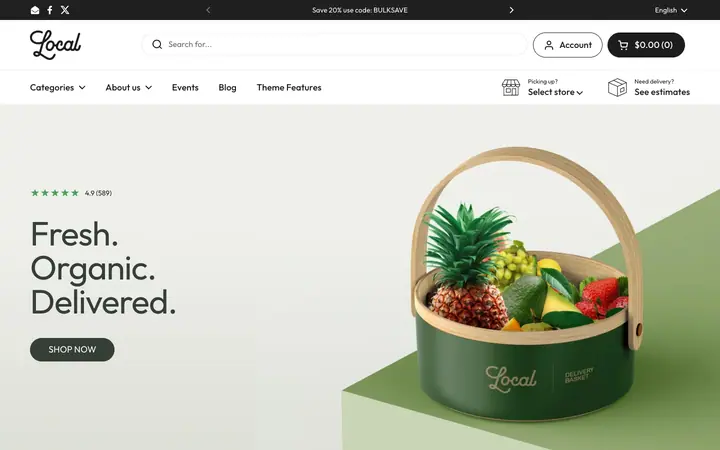 Local Shopify teması demo mağaza görünümü