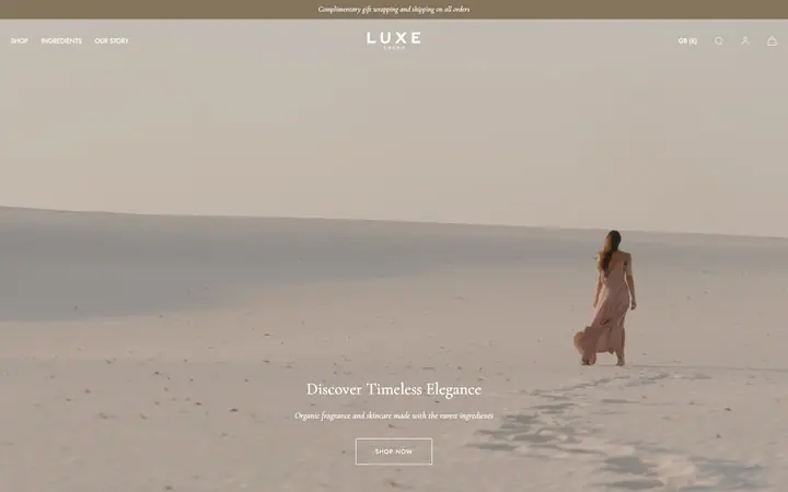Luxe Shopify teması demo mağaza görünümü