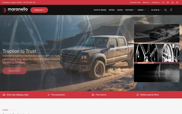 Maranello Shopify teması demo mağaza görünümü