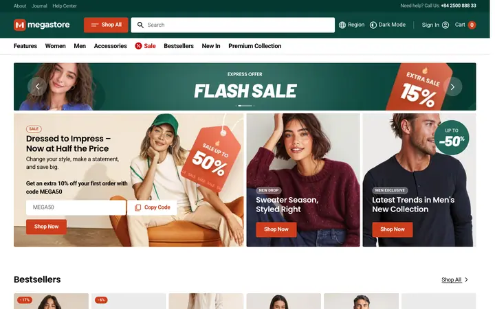 Megastore Shopify teması demo mağaza görünümü