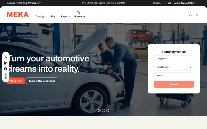 Meka Shopify teması demo mağaza görünümü