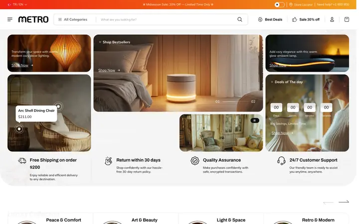Metro Shopify teması demo mağaza görünümü