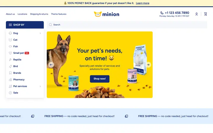 Minion Shopify teması demo mağaza görünümü