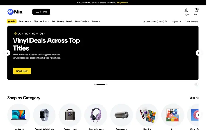 Mix Shopify teması demo mağaza görünümü