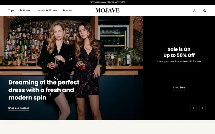 Mojave Shopify teması demo mağaza görünümü