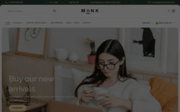 Monk Shopify teması demo mağaza görünümü