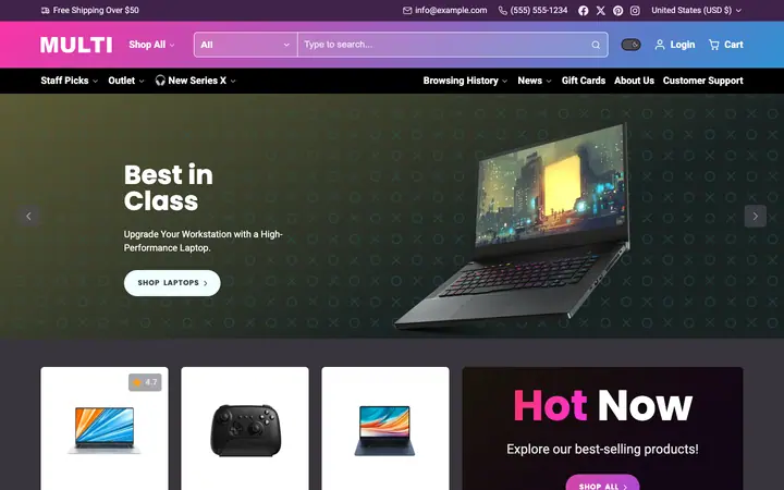 Multi Shopify teması demo mağaza görünümü