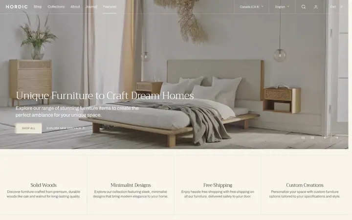 Nordic Shopify teması demo mağaza görünümü
