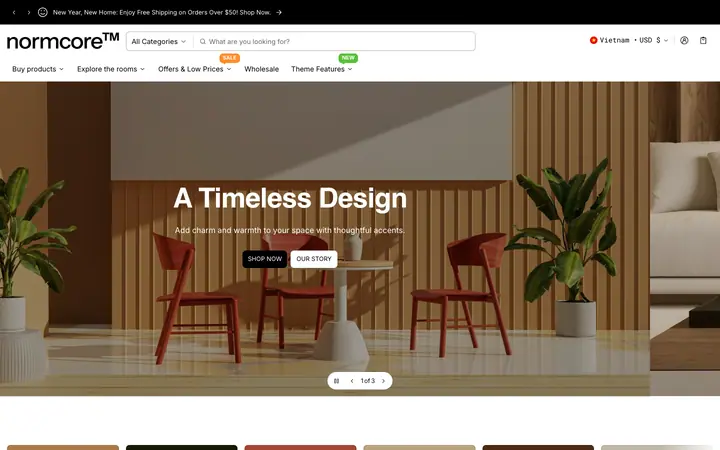 Normcore Shopify teması demo mağaza görünümü
