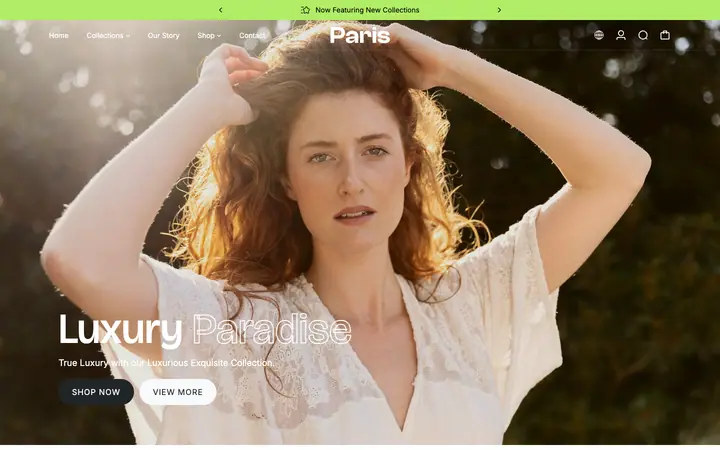 Paris Shopify teması demo mağaza görünümü