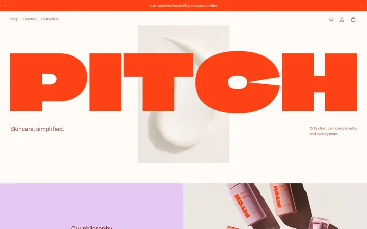 Pitch Shopify teması demo mağaza görünümü
