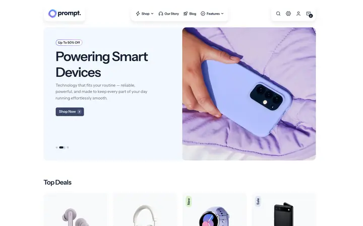 Prompt Shopify teması demo mağaza görünümü