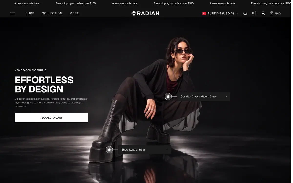 Radian teması demo mağaza