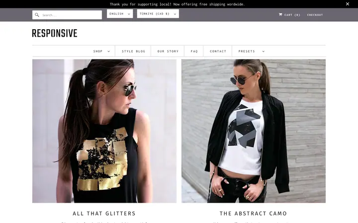 Responsive Shopify teması demo mağaza görünümü