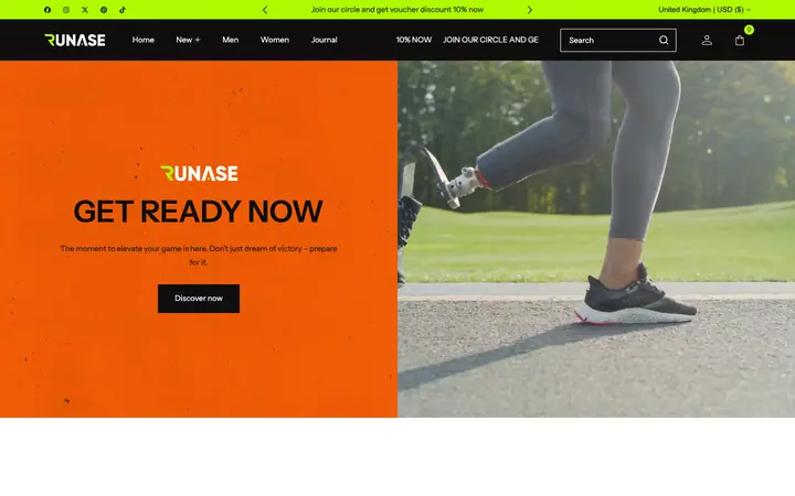 Runase Shopify teması demo mağaza görünümü