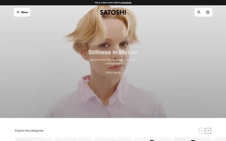 Satoshi Shopify teması demo mağaza görünümü
