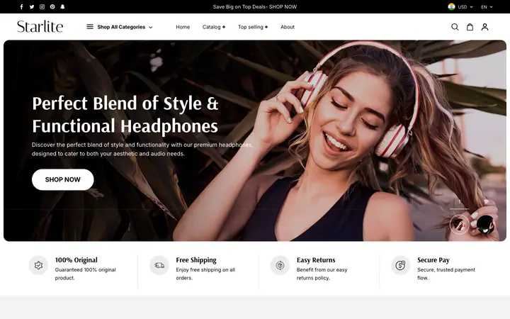 Starlite Shopify teması demo mağaza görünümü