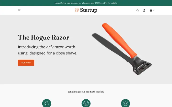 Startup Shopify teması demo mağaza görünümü