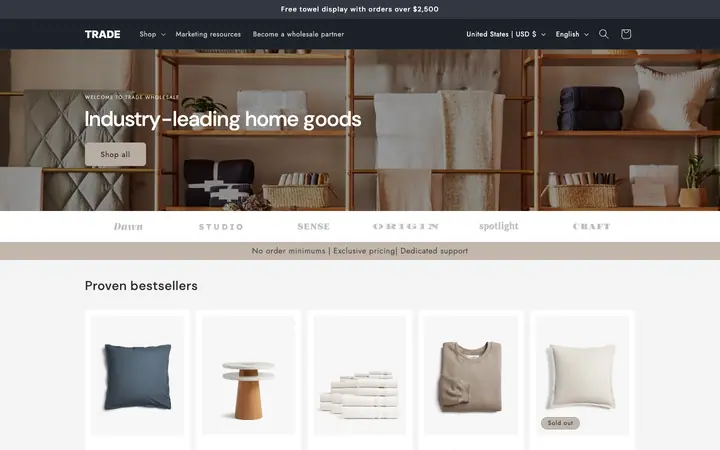 Trade Shopify teması demo mağaza görünümü