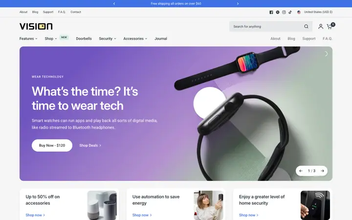 Vision Shopify teması demo mağaza görünümü