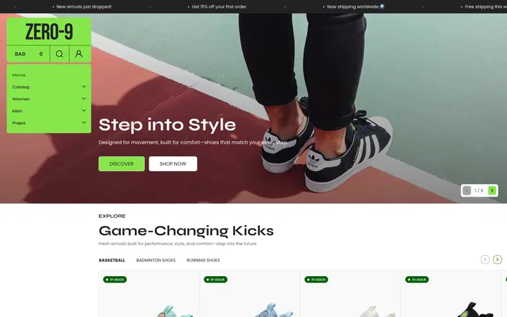 Zero Shopify teması demo mağaza görünümü